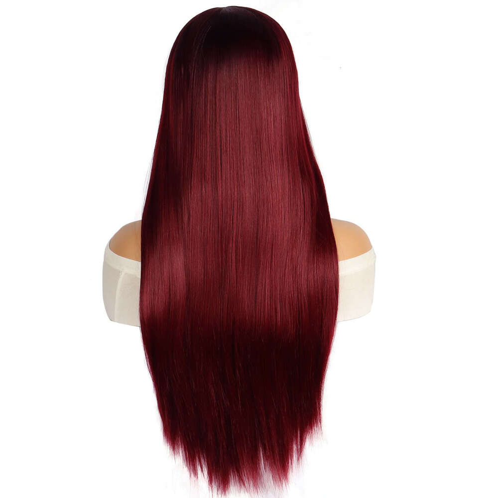 HD Front Lace Wig Front Gradient Wine Red Wig Women S Long Straight Synthetic Full Head Cover Lace Wigs