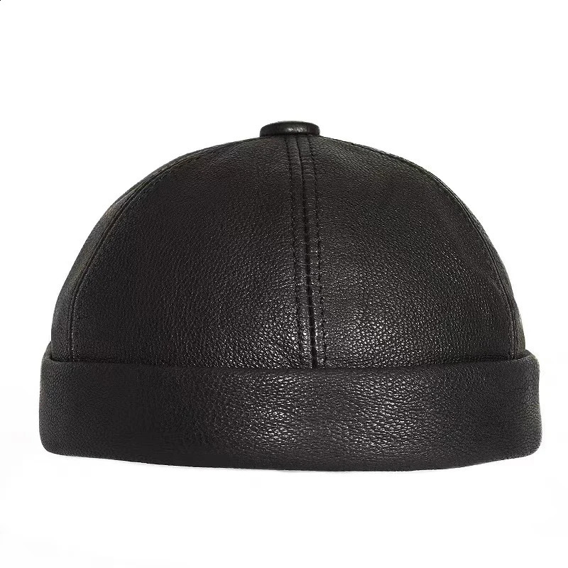 Genuine Leather Skull Cap Women Retro Watermelon Thin Beanie Hats Men Casual Black Cabbie Bone Bonnet Mujer Fitted Round Gorra 250221