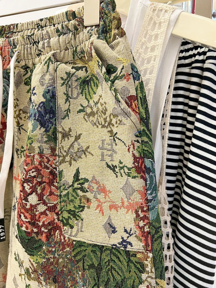 Plus Size 150kg Womens High Waist Shorts Jacquard Weave Artistic Aesthetics Wide Leg Short Y2k 2024 Summer Cool Sport 250228Z