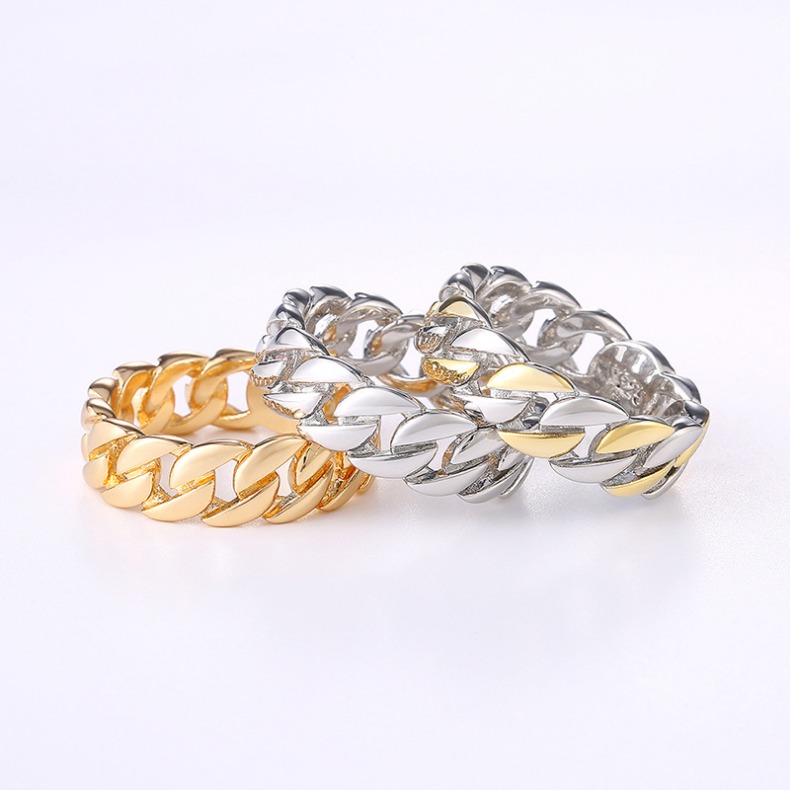 Fashion Silver Gold Contrast Color Chain Ring Designer Jewelry Hip Hop Wedding Promise Band for Women Men Band Rings Fashion Jewelry Will and Sandy Gi