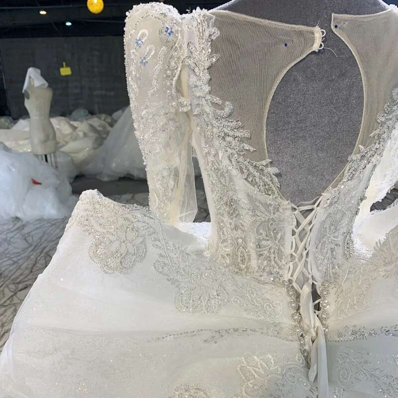 Custom organza ball gown square neck dress for wedding lace sequins mn133 novia dresses