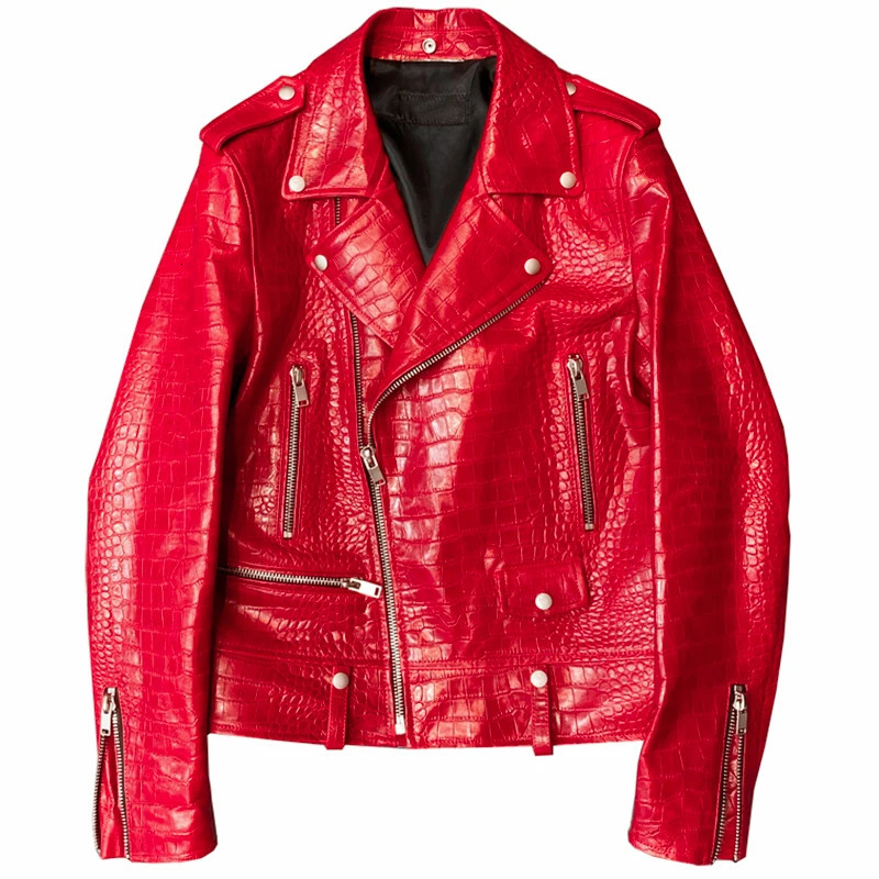 Mauroicardi Spring Red Pattern Faux Leather Biker Jacket Long Sleeve Zipper Plus Size Mens Clothing 4xl 5xl 250225