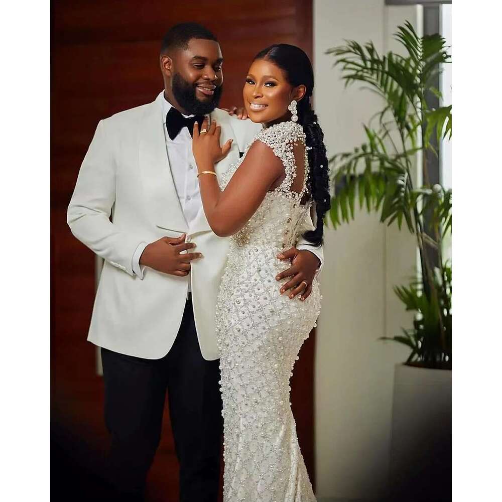 Custom 2025 Arabic Mermaid the beads fringed illusion long sleeves plus size wedding dresses