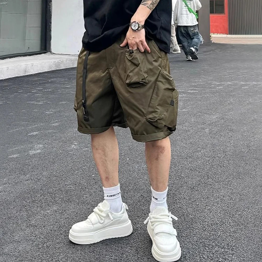 Summer Mens Workwear Shorts Simple American Style Retro Solid Color Loose Creativity Pockets Versatile Casual Daily Shorts 250225