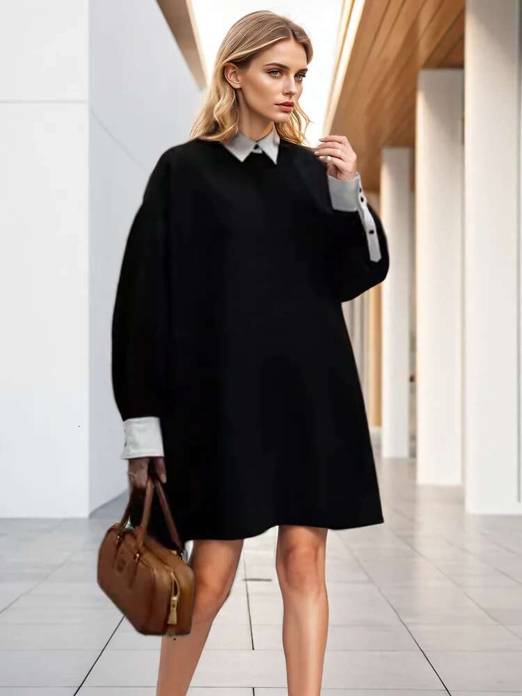 DEAT Fashion Women's Shirt Lapel Loose Fit Single Braested Long Sleeve Contrast Color Blouse Female Tide Autumn 2025 New 7Ab4804