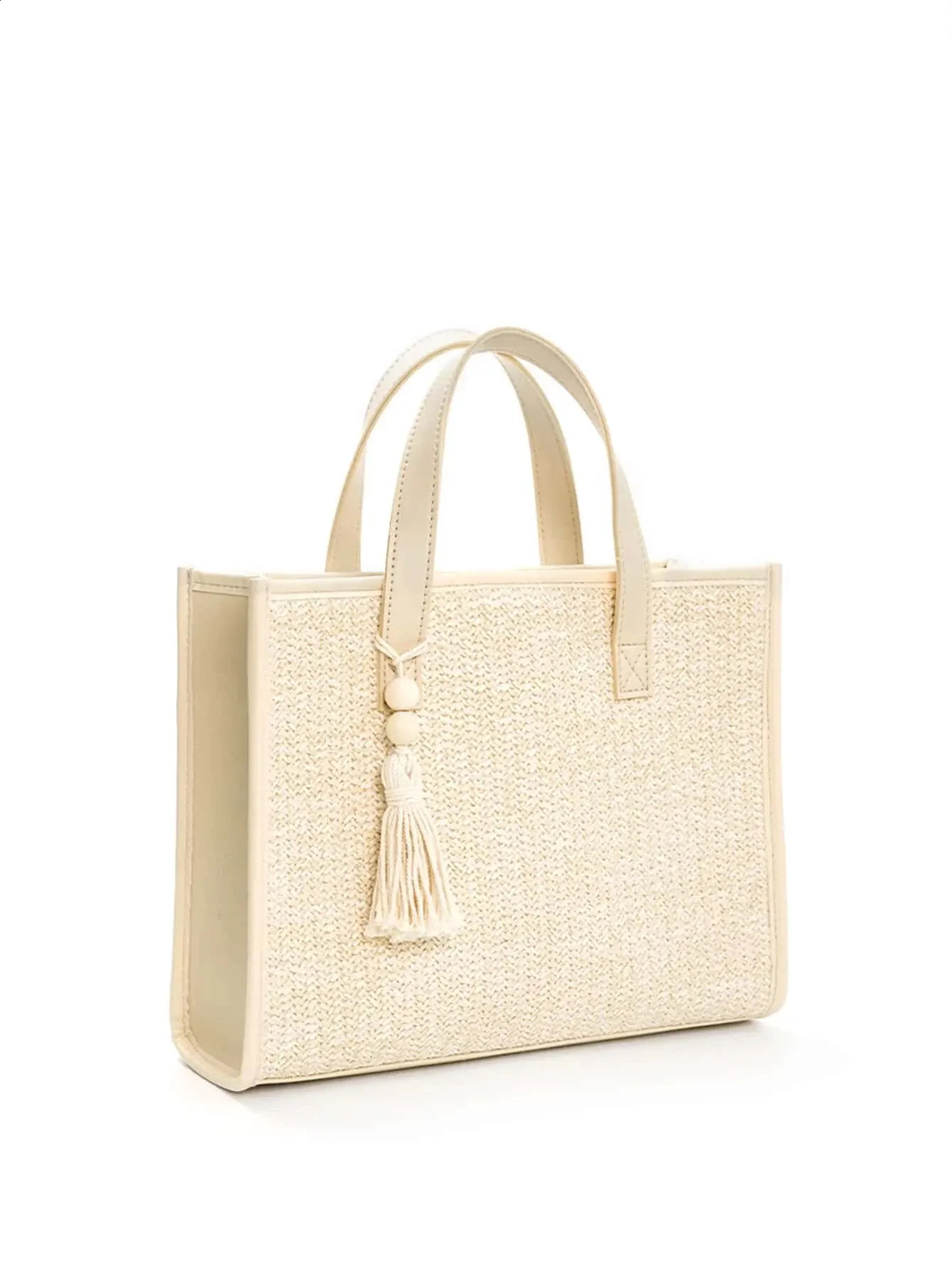 Summer Simple Beaded Woven Straw Handbag Shoulder Bag Suitable For Women Outdoor Travel Daily Use Vacation 250224