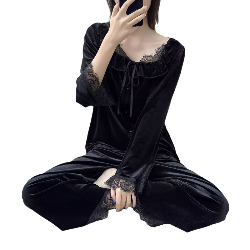 X303 Yarn Autumn and Winter Pajamas Women Retro Elegant Home Clothes Ladies New Fashion Pajamas