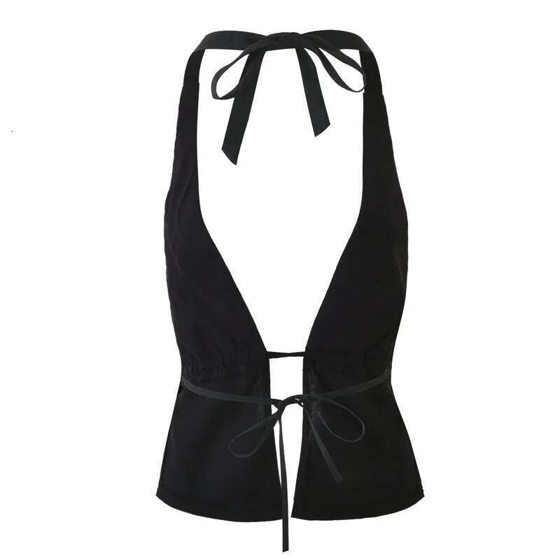 Summer Punk Gothic Blouses Female Open Camisole Women Halter Crop Tops Sexy Sleeveless Black Tank Slim Fit Casual Vest
