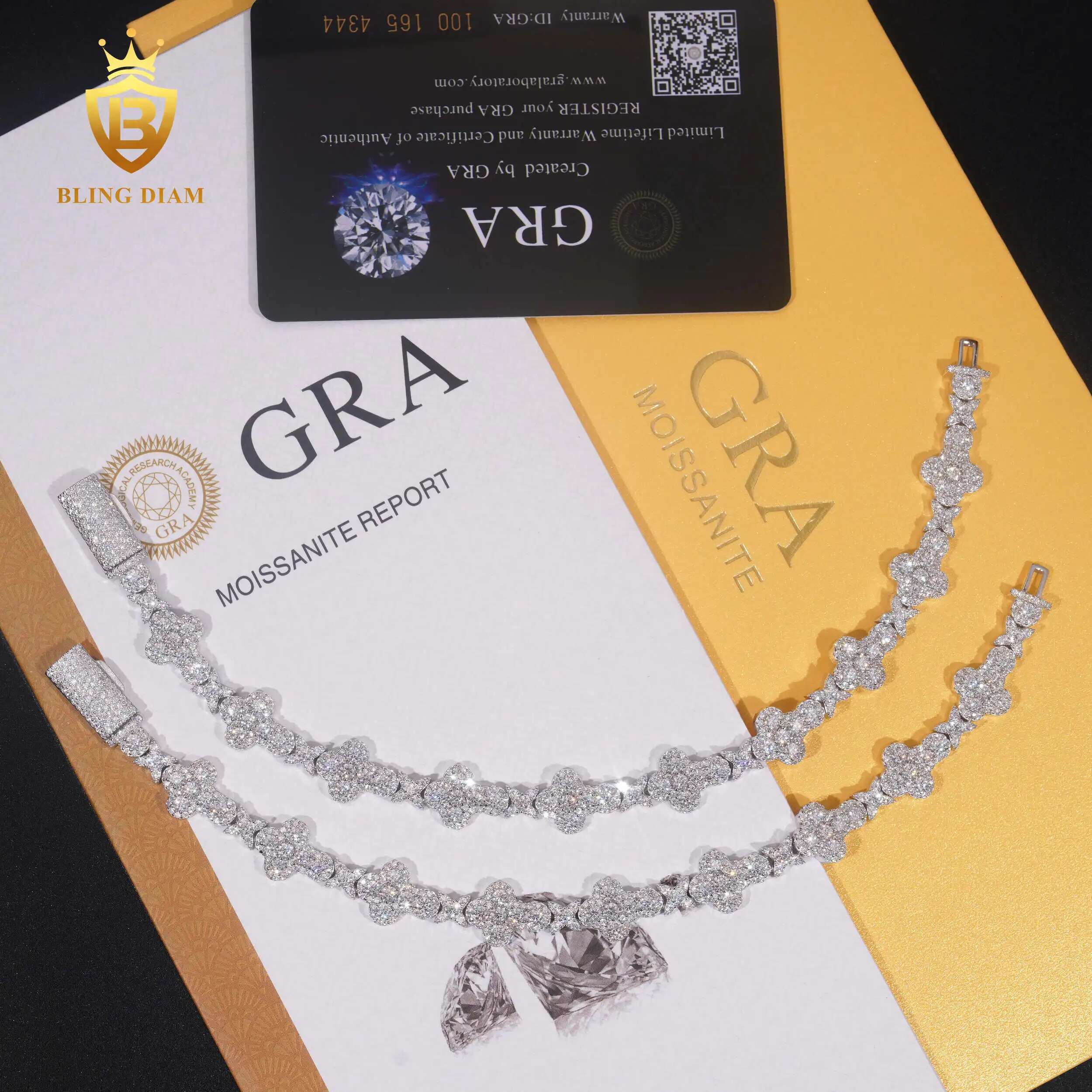 New 10mm sier moissanite cross with GRA Certificate Hip Hop Cuban Chain Bracelet Accessories Jewelry
