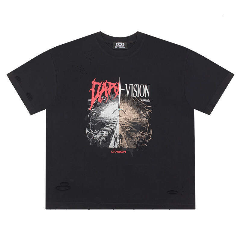 Civision CSC letter print, hole breaking, knife cutting, destruction, niche Vibe trendy brand, summer versatile short sleeved T-shirt