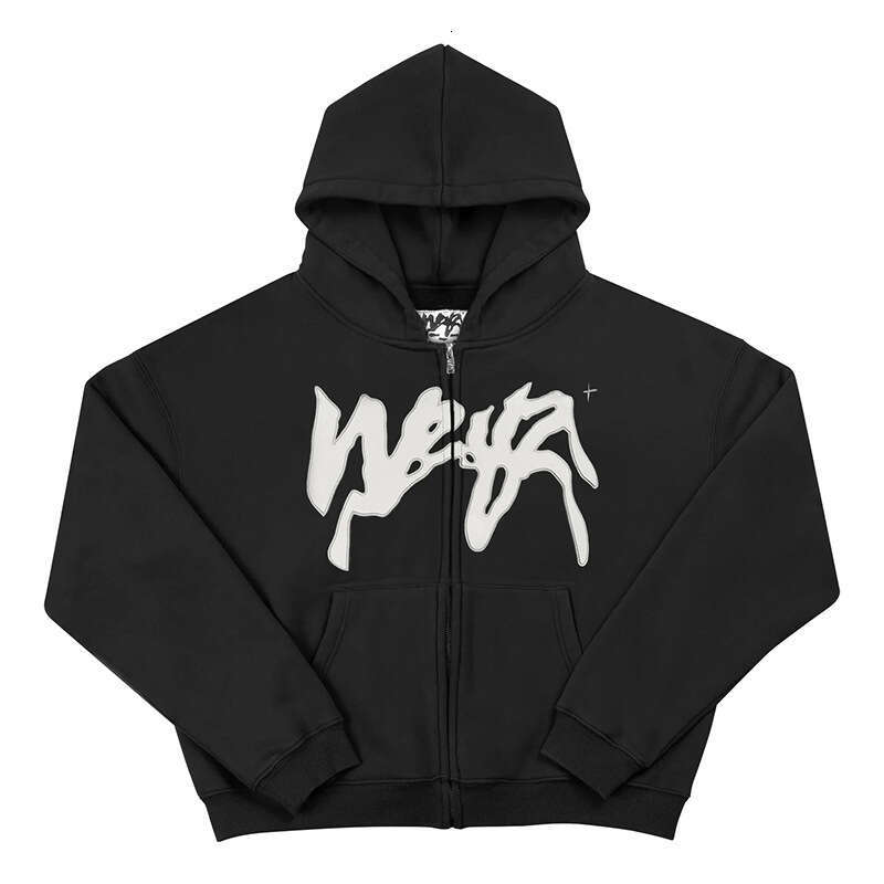 Hip hop street style new pattern embroidered unisex hooded cardigan jacket sweatshirt