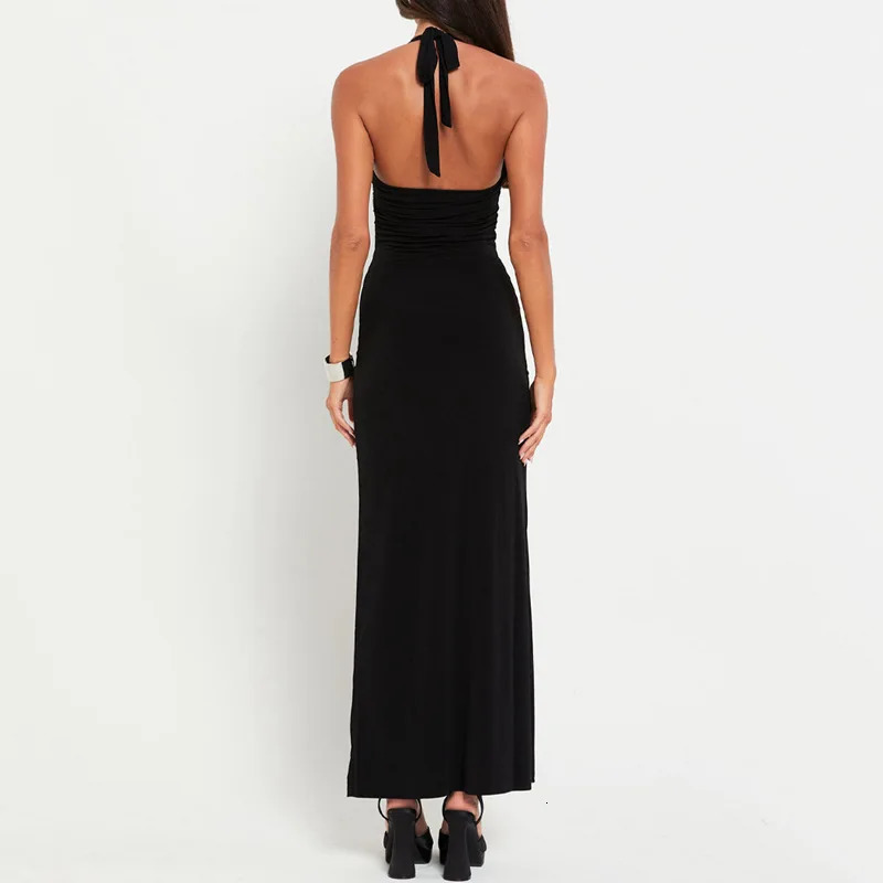 Sexy Hollow Maxi Womens Summer Fashion Bow Sleeveless Tight Evening Dress Party Dress Club Set 250226