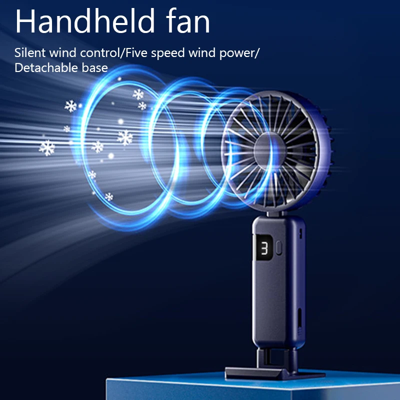 USB Mini Handheld Fan Digital Display ventilador Foldable Portable Neck Hanging Fan 5 Speed Rechargeable Electric Fan Air Cooler