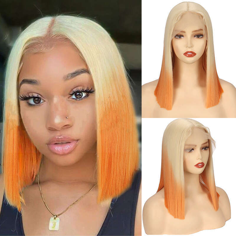 HD Front Lace Wig Front Wig Women S Hand Hook Bobo Head Short Straight Synthetic Headband Lace Wigs Orange