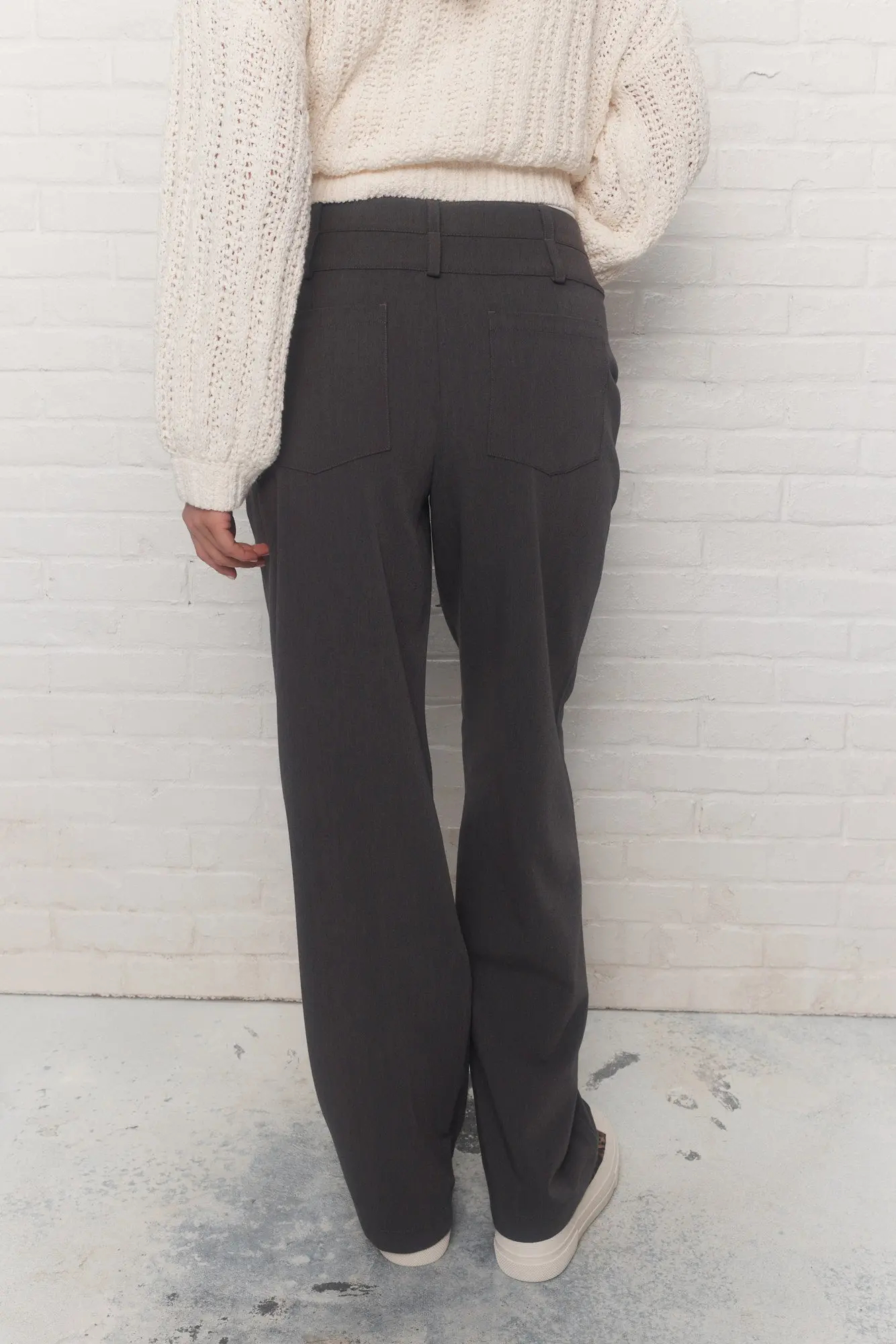 Women's Elegant Gray Straight-leg Pants Semi-fitted Mid-rise Blazer Trousers Business OL style