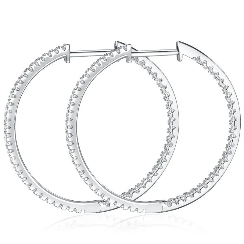 30mm Full 1.2mm Womens Large Hoop Earrings Silver 925 Jewelry Diamond Hugging Earrings White Gold Plated Gift 250219