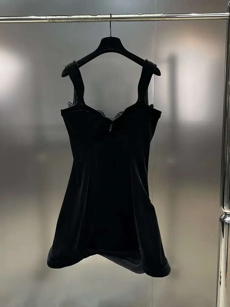 DEAT 2025 Spring Fashion Square Collar Dress Women's Sleeveless Veet Solid Color Zipper Split Dresses Female New 11Xx8165