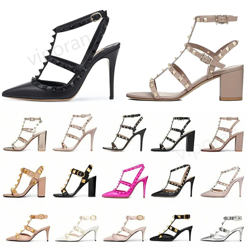 Designer High Heels Dress shoes Rock Fashion Luxury Stud Metal Women Sandals Lady Luxury Stiletto Peep-Toe Pointed Toes Heel Office Loafers rivet spikes 6cm 8cm 10cm