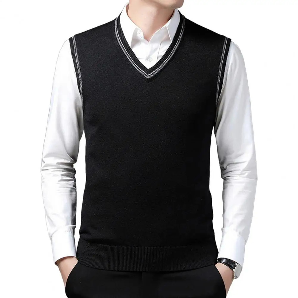 Mens Clothes Waistcoat V Neck Vest Knitted Sweaters for Men Business Black Sleeveless Japanese Harajuku Fashion 250225
