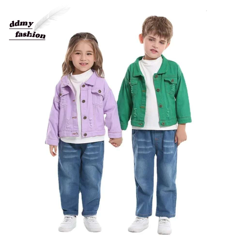 Ddmyshoesvip 70-140Cm Children S Denim Coat Spring Autumn Candy Color Unhooded Jeans Boys Girls Cool Jacket Cow Girl Outfit