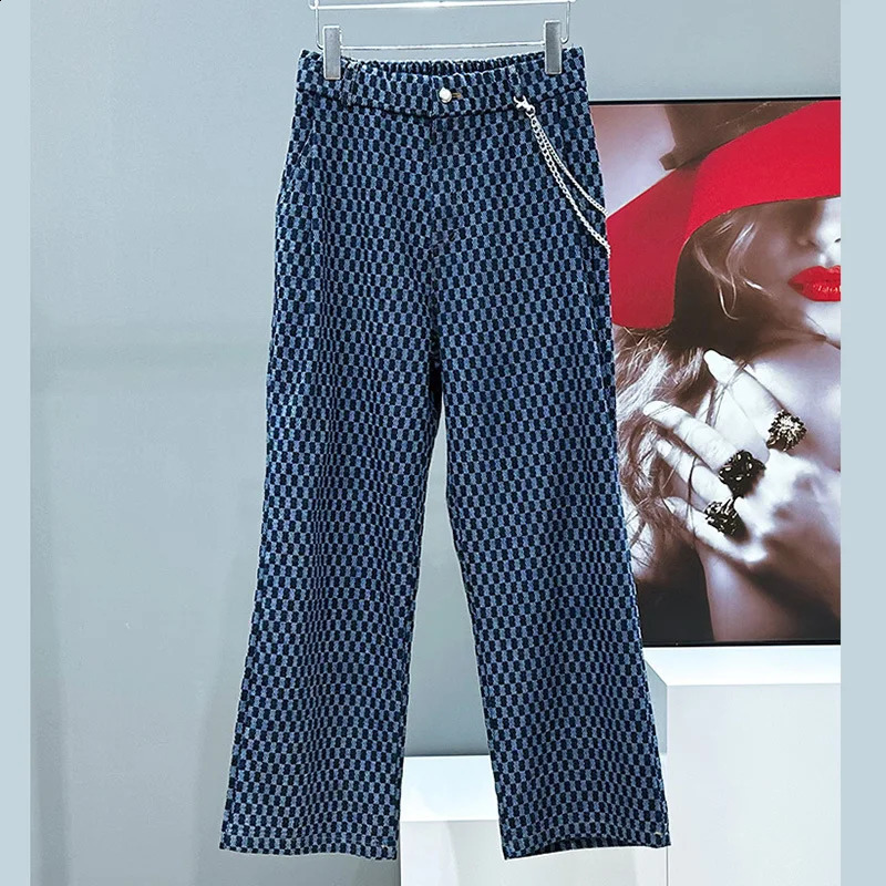 PFHQ Spring Denim Short Jacket Set Straight Leg Pants Two Piece Fashion Contrast Color 21E1250 250228