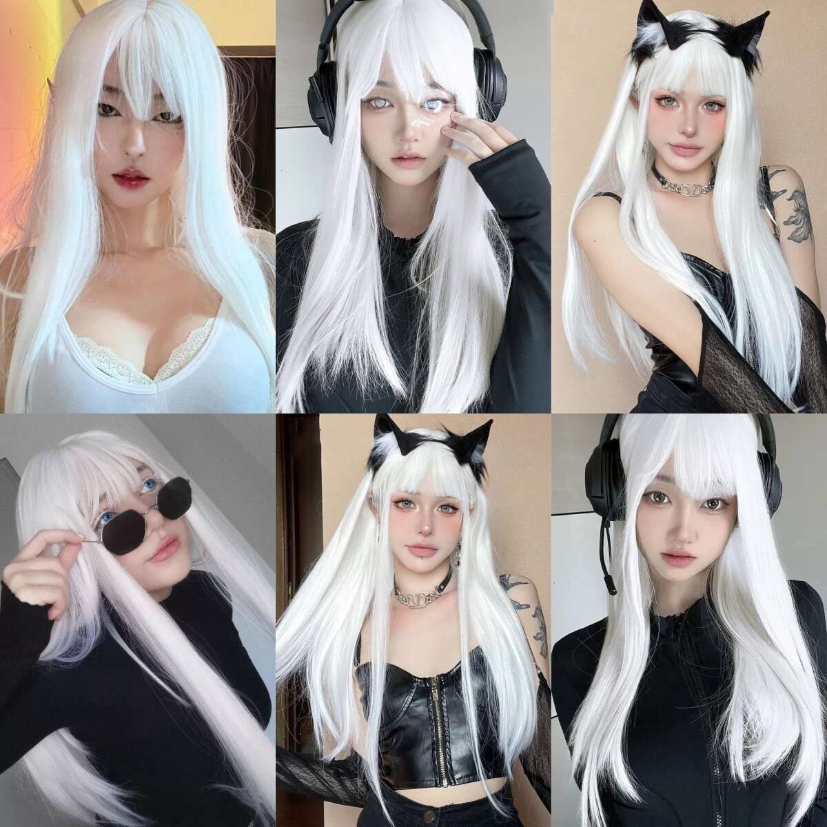HENRY MARGU Long Straight Synthetic Wigs For Women Colorful Cosplay Party Fake Hair With Bangs White Wig Hightemperature
