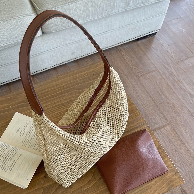 Handmade for women 2025 new trendy tote grass woven bag, versatile large capacity shoulder bag #swissmilitary