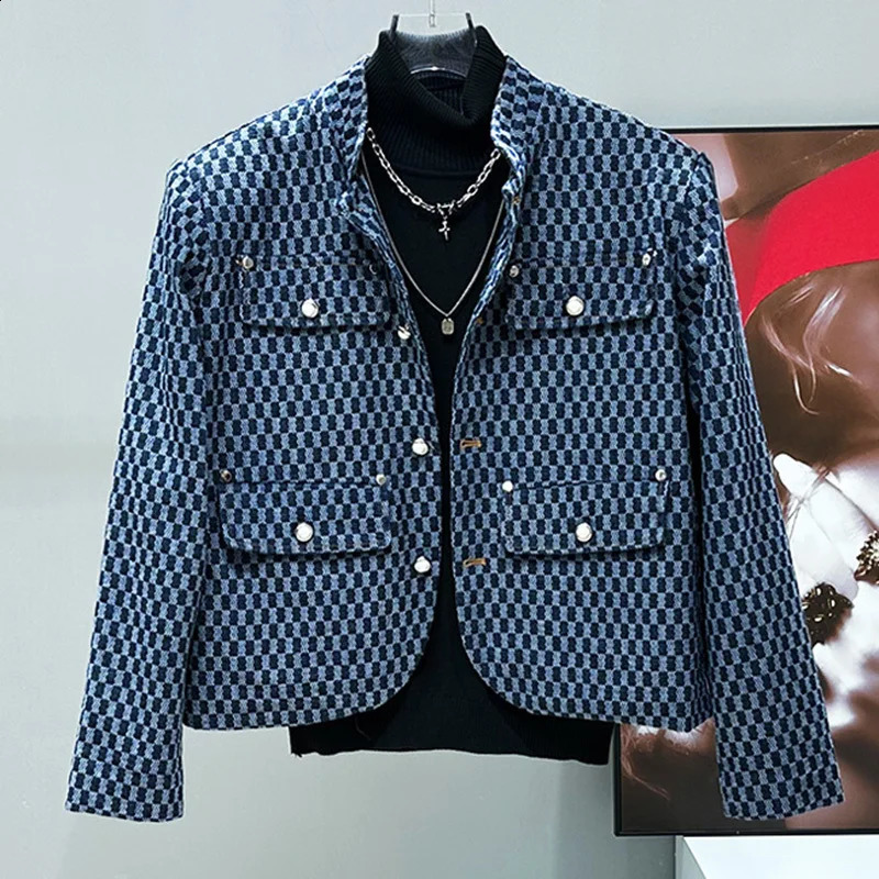 PFHQ Spring Denim Short Jacket Set Straight Leg Pants Two Piece Fashion Contrast Color 21E1250 250228