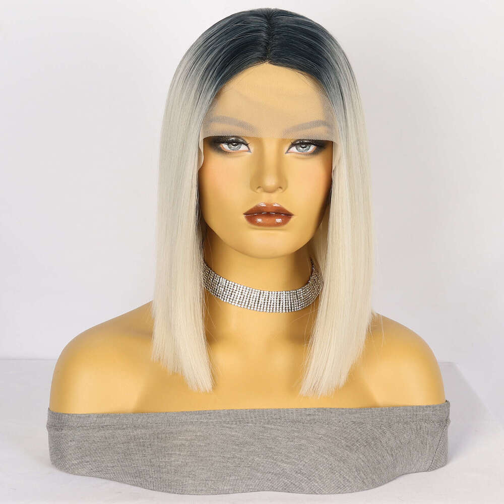 HD Front Lace Wig Popular Front Short Straight Gradient Color Wig Synthetic Full Head Cover Lace Wigs