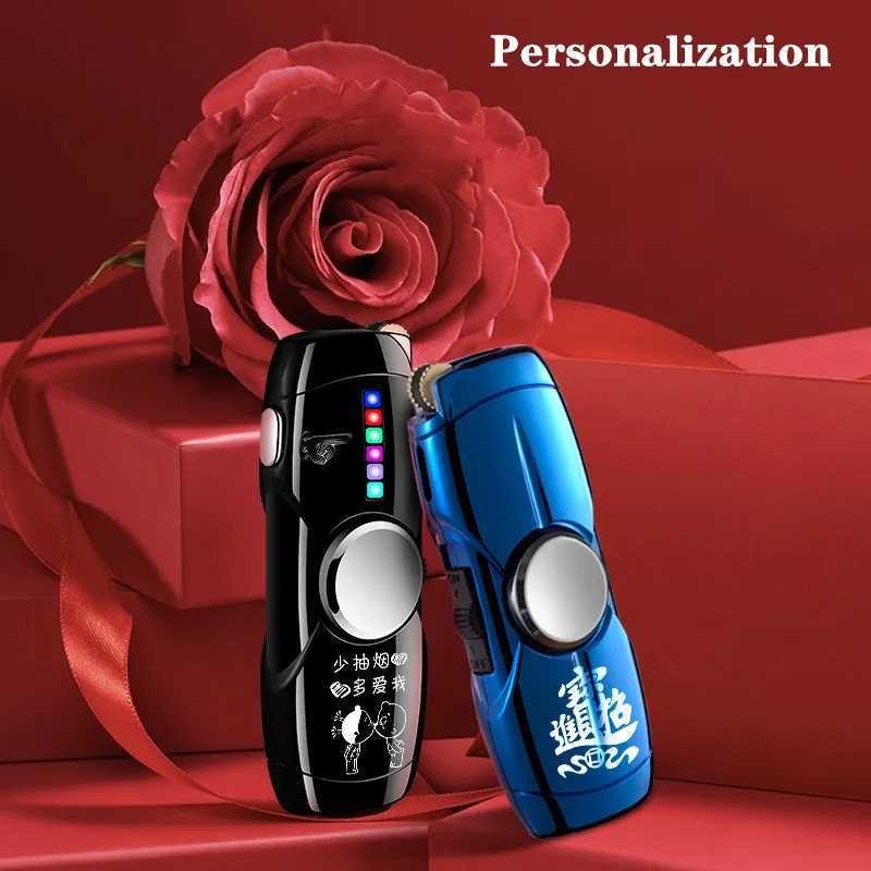 Creative LED Fidget Gyro Butane Gas Lighter Outdoor Windproof Metal Turbo Jet Cycle Use Blue Flame Torch Lighter Mens Gift X250228