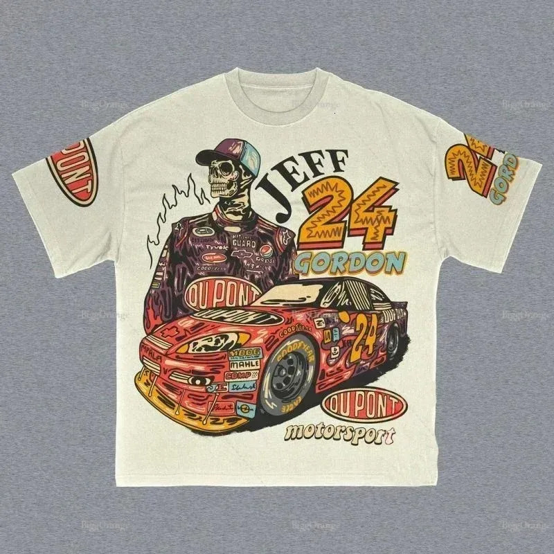 Hiphop Graphic Tshirt Print Oversized Gothic Smart Casual American Harajuku Streetwear Y2k Top Menswear 250312