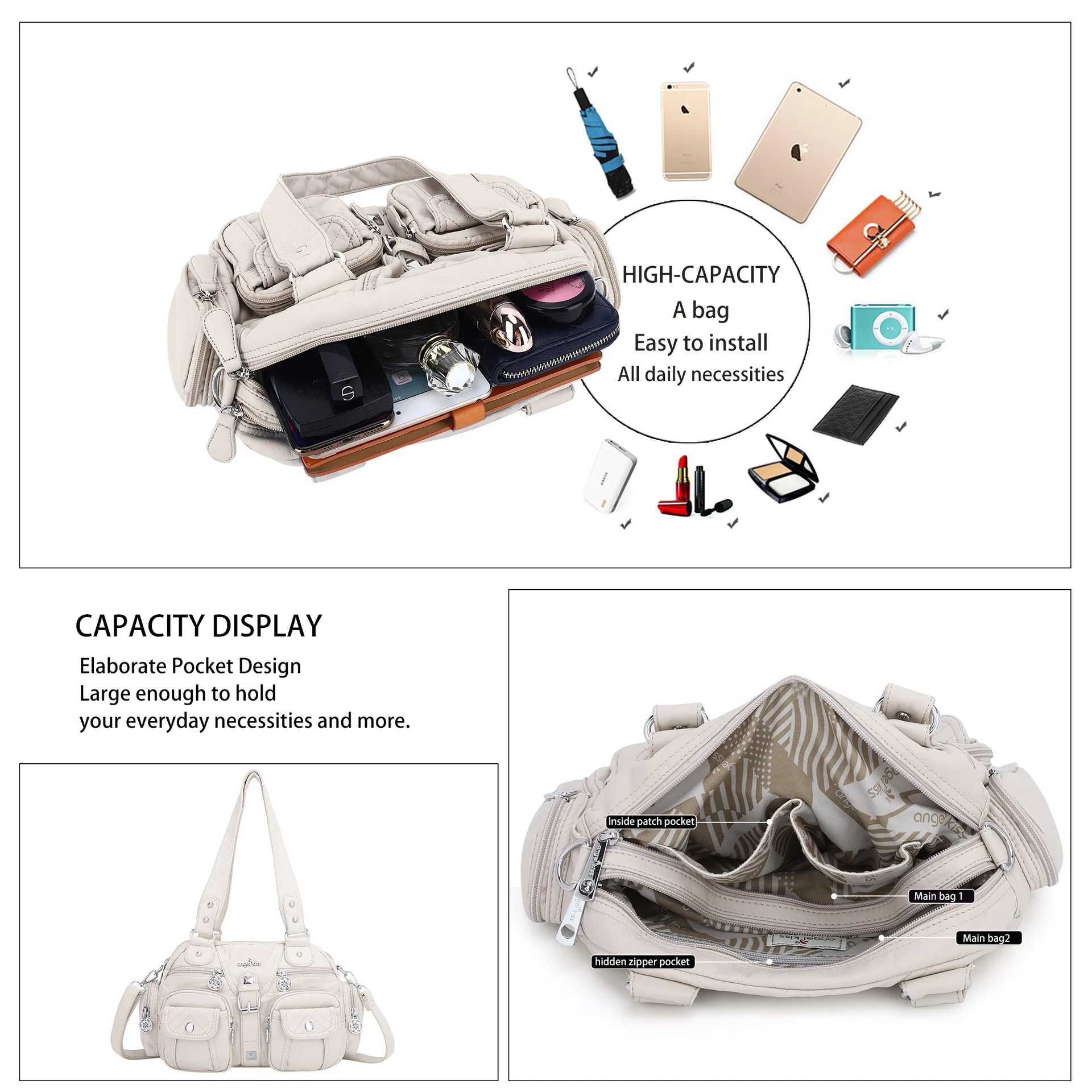 Angel Bag Wen Small Handbags Sahel Top-handle Handbag PU Shoder Bag 8x11 Dumpling Pack Tree-pockets Shoder Bags Z250514