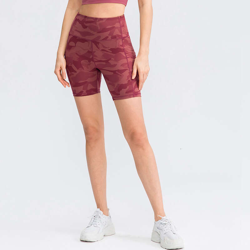 Women's printed nude yoga with pockets, skin friendly, tight fitting, elastic, quick drying sports fiess shorts 02413, 2025 new casual and versat