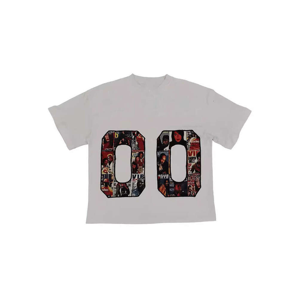 Summer New American Large Digital Character Printed Grid Transparent Loose Top Men's and Women's T-shirts