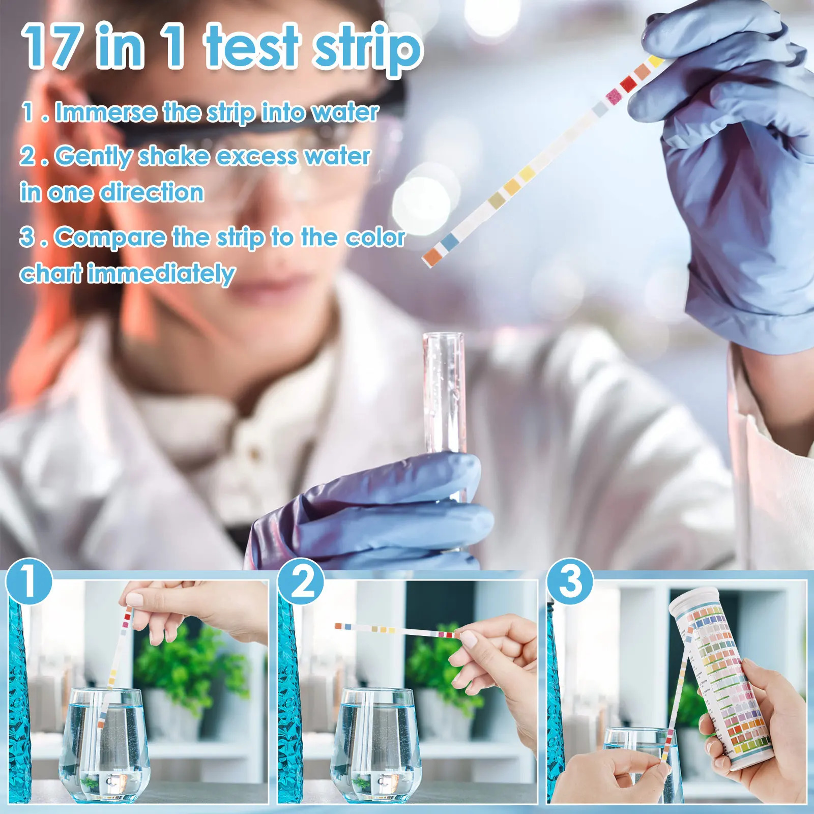 100125Pc Aquarium Test Strips 5-17 in 1 Water Testing Kits with Test Tube Freshwater Saltwater Home Carbonate Root pH Test Tool 250226
