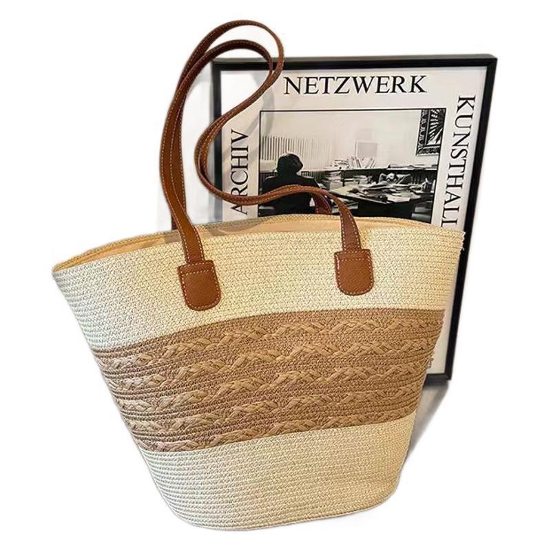 2025Grass bag for women, summer handbag, beach tote large capacity shoulder rattan woven grass bucket bag, trendy #swissmilitary