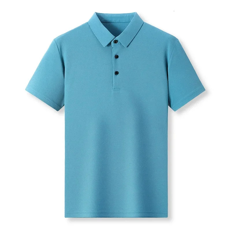 Mens casual waffle short sleeved polo shirt fashionable solid color top 250224