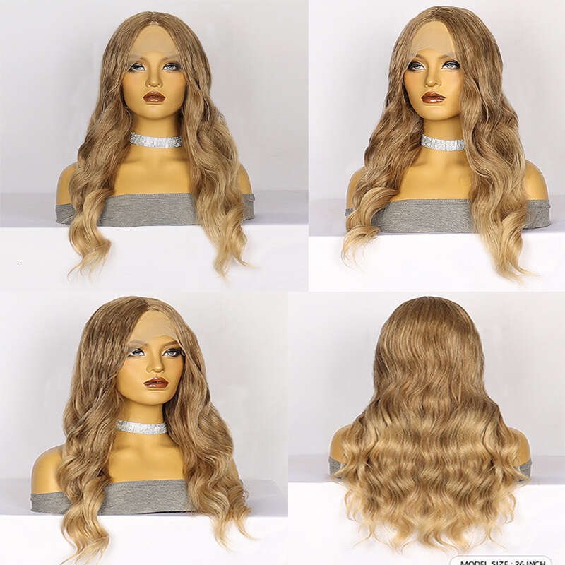 HD Front Lace Wig Front Lace Wig Female White Long Curly Hair Synthetic Headband Lace Wigs Gradient Gold