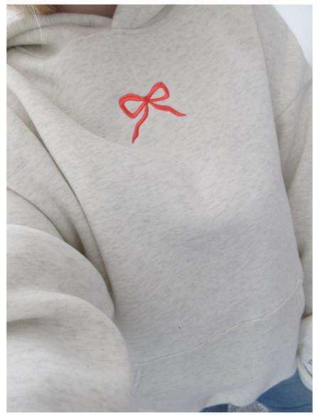 American trend new cotton minimalist floral letter bow pattern gray pullover hoodie top