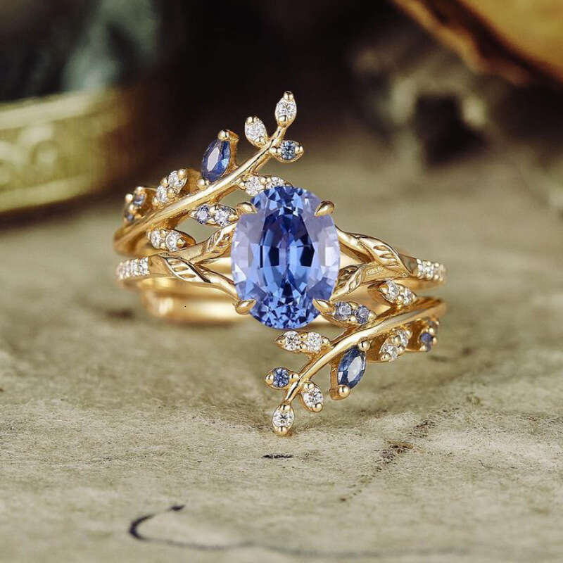 designer ring Copper inlaid colored zircon set, creative design, leaf ring, hot selling wedding ring accessories