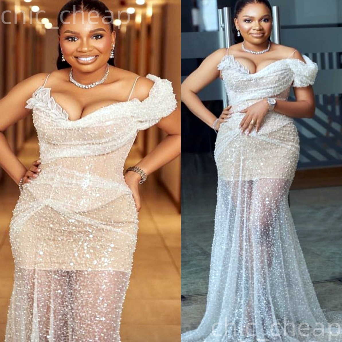 Ivory Mermaid Prom Dresses 2025 Illusion Sequined Spaghetti Evening Formal Party Second Birthday Engagement Gowns Plus Size Dress For Special Occasion