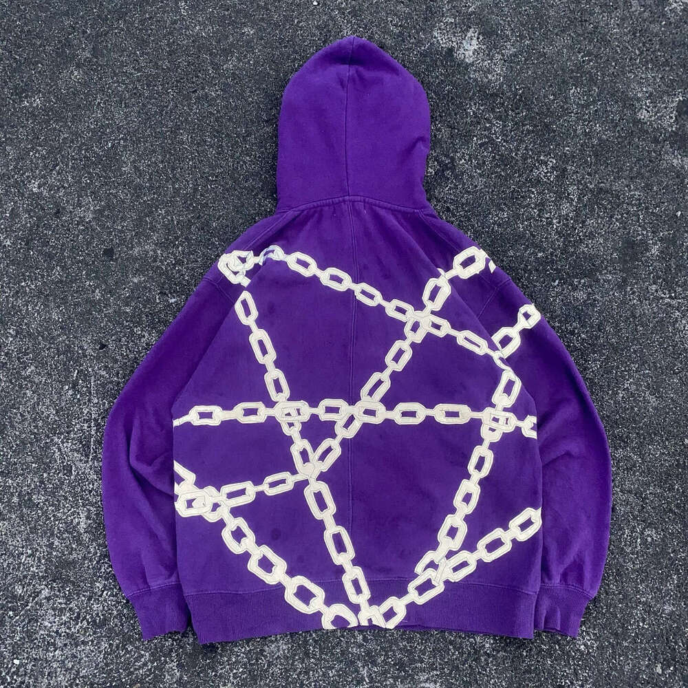 International Station Winter Trendy Men's and Women's Same Style Purple Shackle Embroidered Hoodie