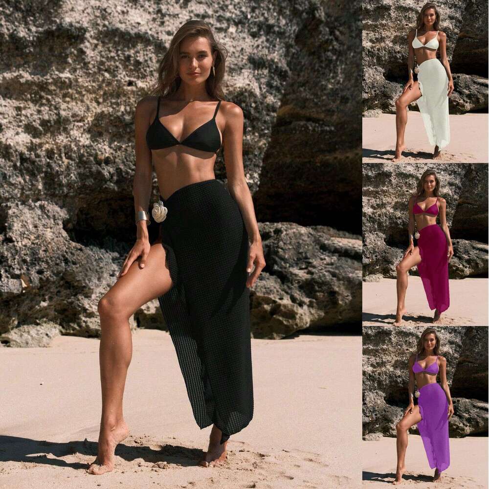 New spicy girl niche long skirt wer beach solid color bikini three piece set vacation swimsuit for women 2025 temperament versatile new trendy clothin