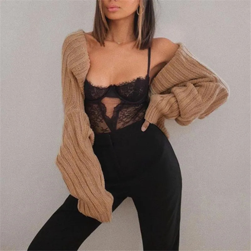 Womens Hollow Out Knitted Sweater Ladies Drop Shoulder Long Sleeve Crop Top Y2k Cardigan Short Sweatshirt 250225