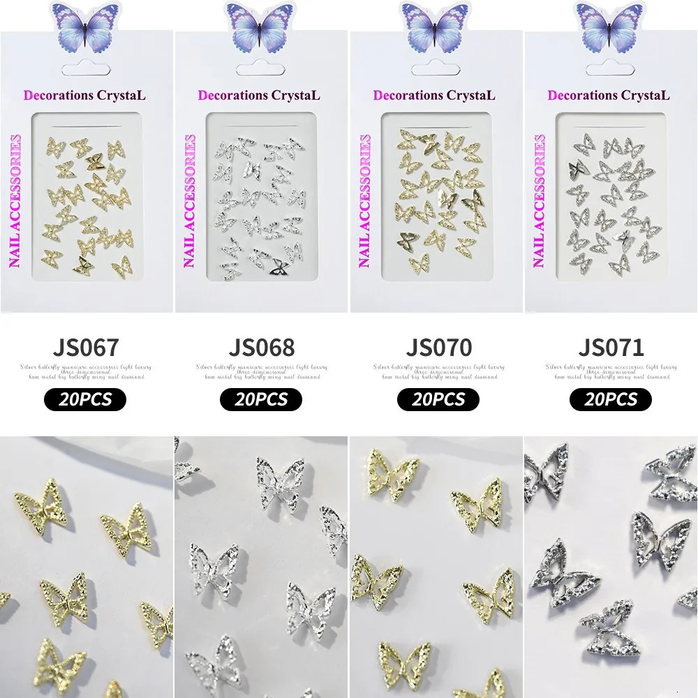 20 Sparkling Diamond Wings Hollow Butterfly Nails Charm 3D Shape Nail Gemstone Decoration Products 250217