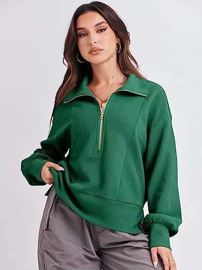 New Oem Custom Wholesale Up Pullover Plain Oversize Sweater 1/4 Half Zip Women's Hoodies Sweatshirts