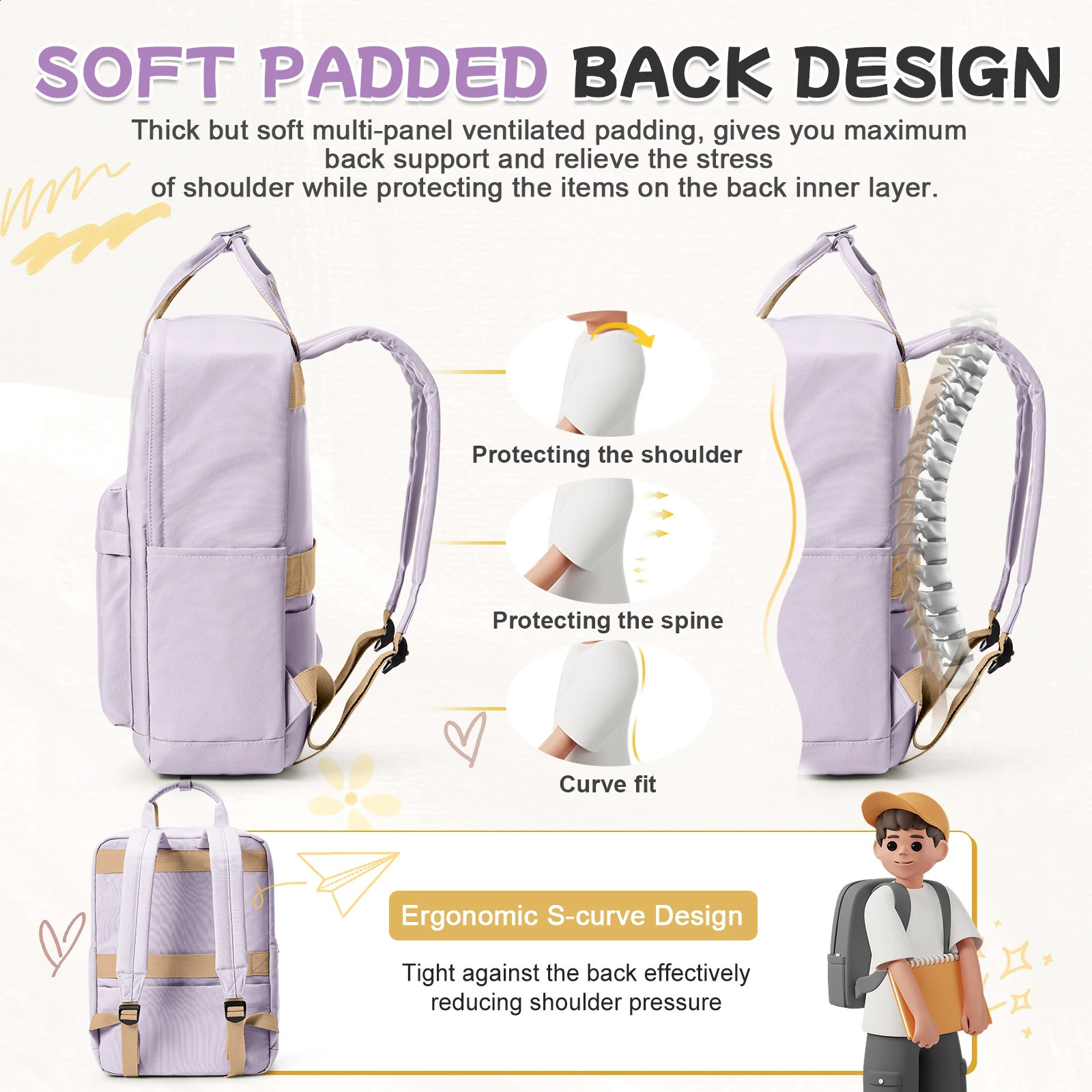 Ship from US Solid Color Bookbag Backpack for High School StudentWaterproof Large Capacity Bag Casual Daypack Backpacks 250304FBB