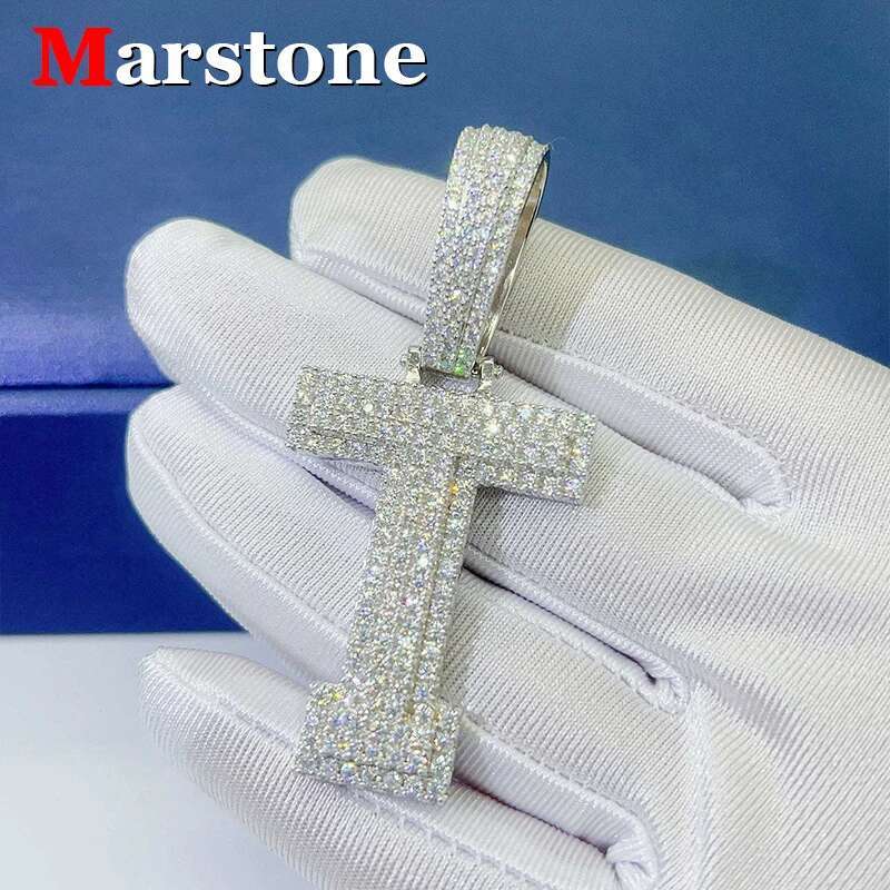 Full D Color VVS Moissanite Dia Hip-hop Men's Women's Letter Pendant S Sliver 15MM Cuban Chain Necklace
