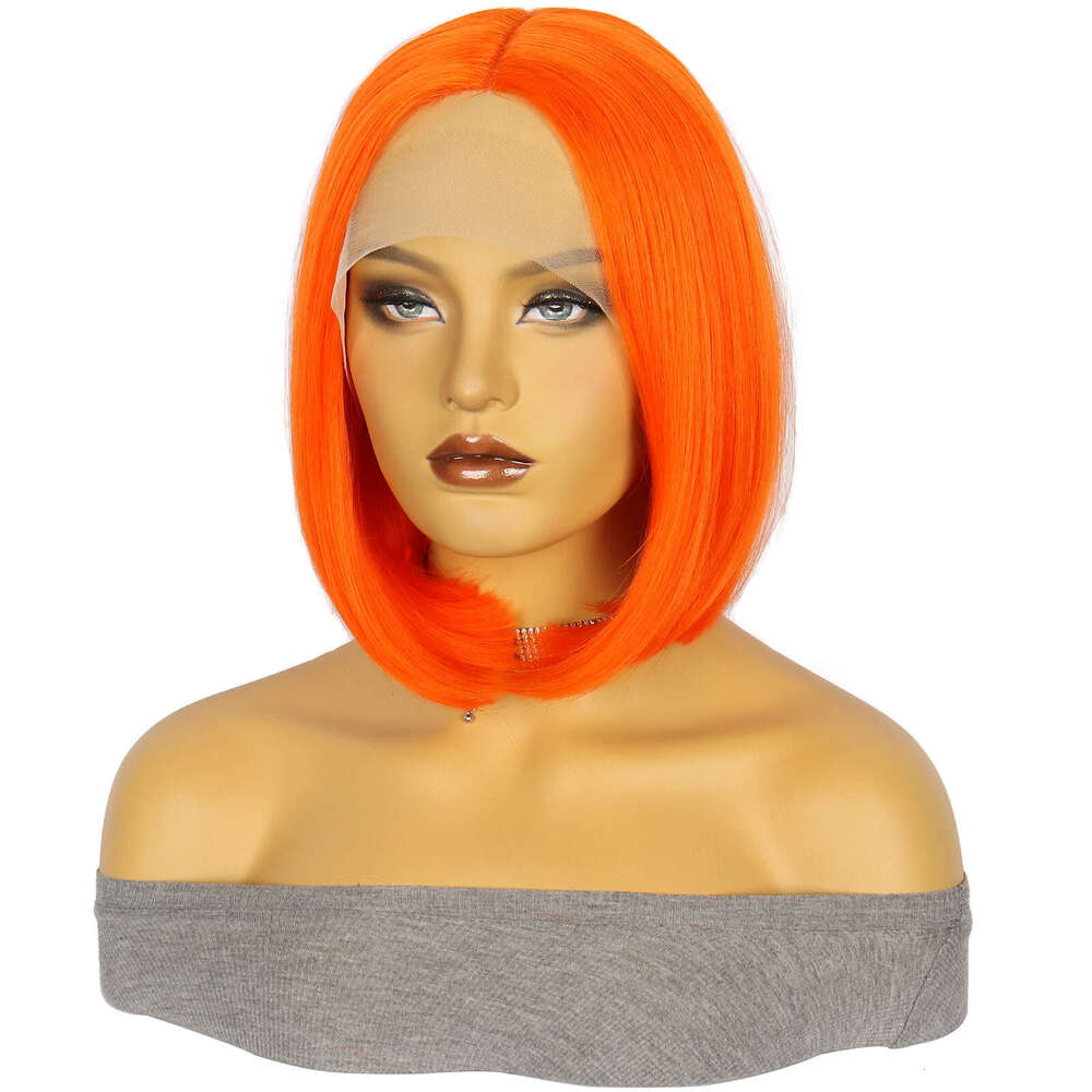 HD Front Lace Wig Front Female Hand Hook Bob Inner Buckle Short Straight Fiber Headset Lace Wig Orange