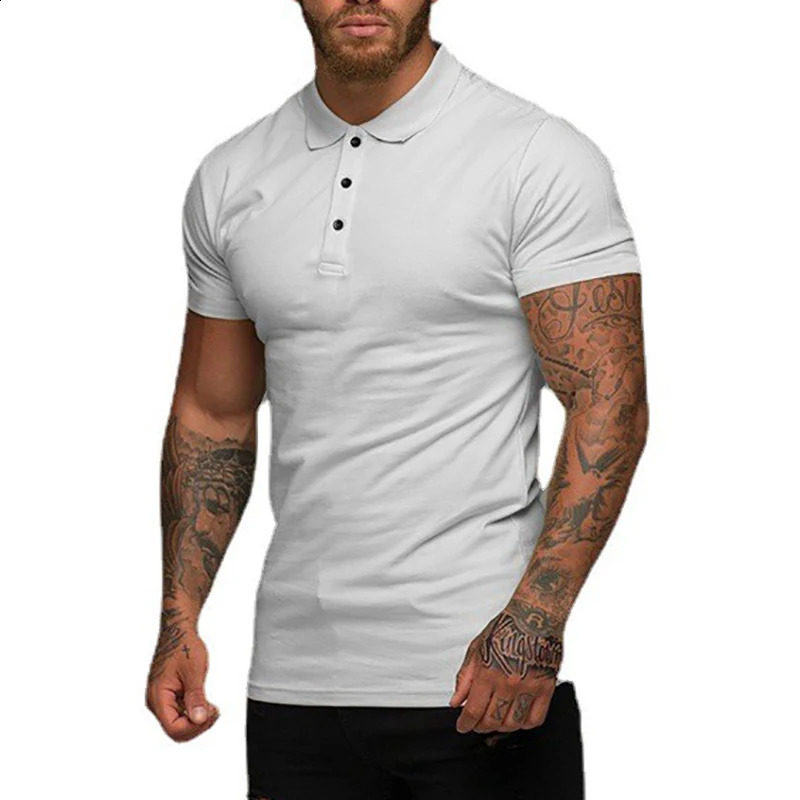 Summer Fashion Mens Polo Shirt Stretch Cotton Gym Clothing Sports Polos Male Spring Casual Short Sleeve Breathable T Shirt 250228